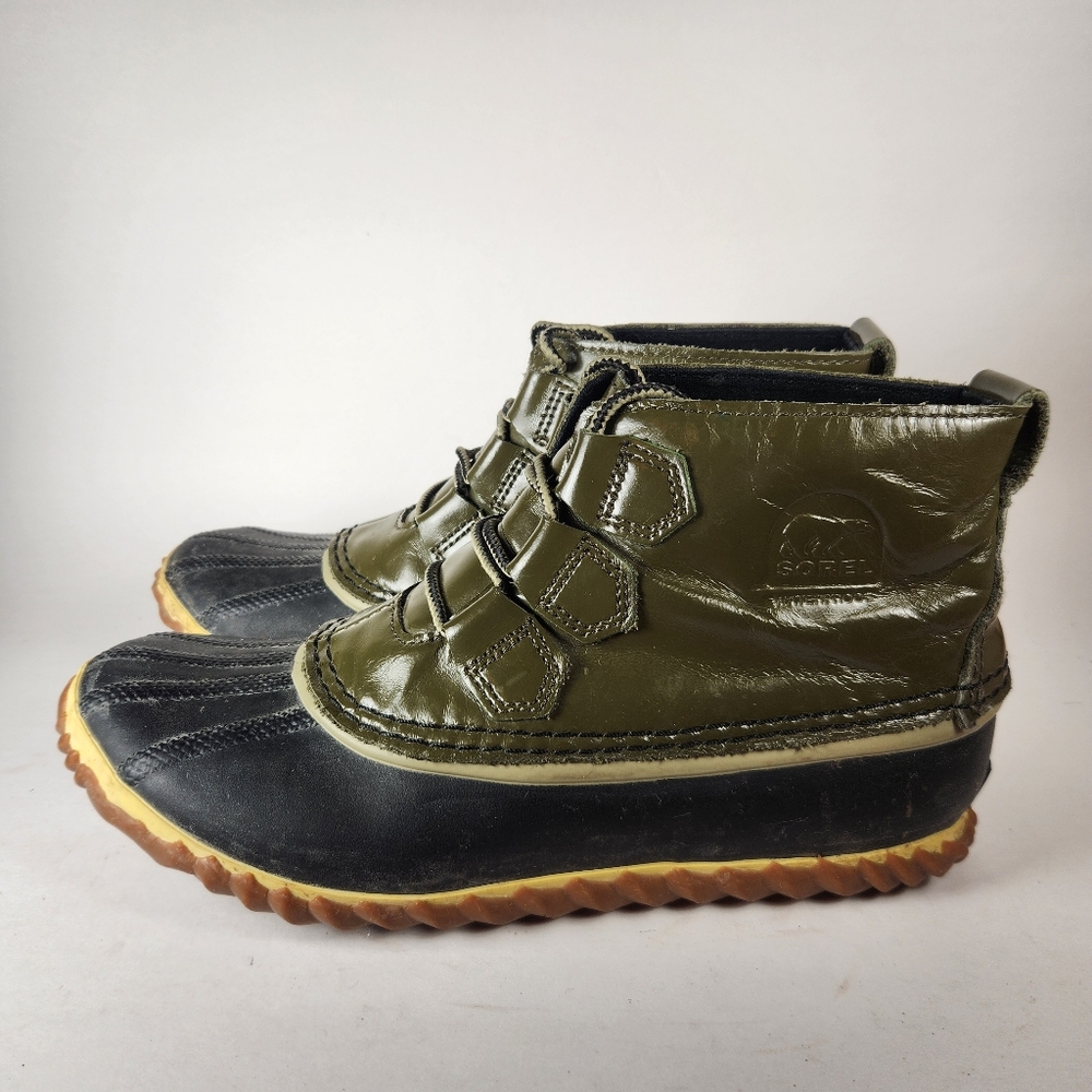 SOREL Women's Out N About Rain Boot Size 7.5 Green Waterproof Leather Shoe - Picture 8 of 11